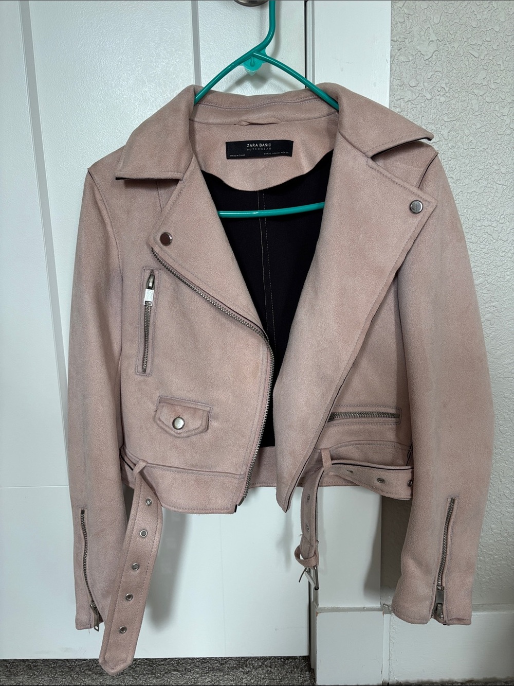 Zara Soft Blush Suede Moto Jacket